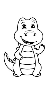 cute cartoon alligator outline waving and winking, friendly character animation loop, children's book illustration, simple animal design