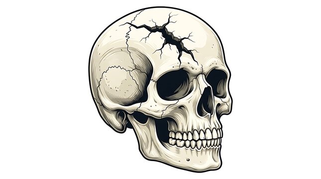 Skull with spider crawling on bone surface.