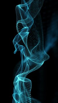 Fantastic vertical video animation with particle wave object in slow motion, 2304x4096 loop 4K