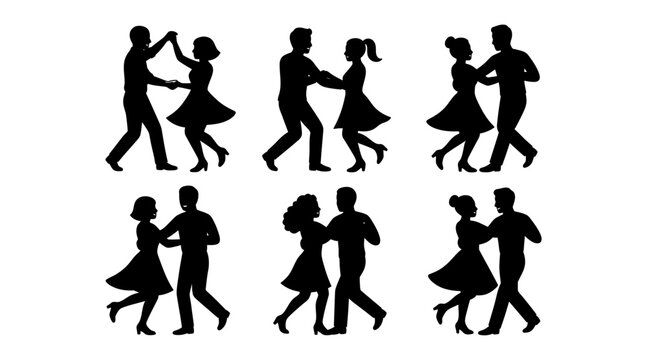 Couple dancing tango in silhouette style isolated on transparent background, Vector