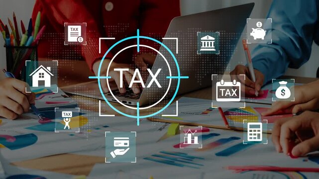 Collaborative Tax Planning Strategies with Digital Tools and Visual Elements Representing Financial Growth and Calculation Activities in Modern Office Setup Gluon.