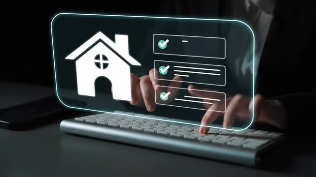 Virtual Housing Assistance with Digital Interface for Homebuyers and Renters Analyzing Property Options on Modern Keyboard Gluon.