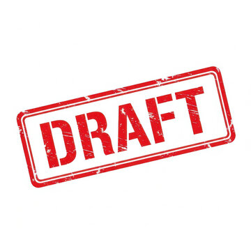 Red rubber stamp with the word draft in a rectangular frame border