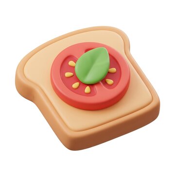3D icon of a sourdough toast slice topped with tomato and basil breakfast sandwich vegetable illustration