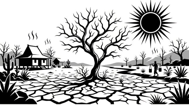 Parched landscape showing severe drought and water scarcity