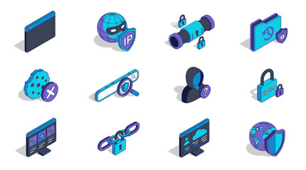 Cybersecurity and Data Protection Icons Set with Computer Security Concepts. © gacor