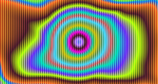Vertical stripe overlay on colorful circular ripple pattern creates modern artistic design.