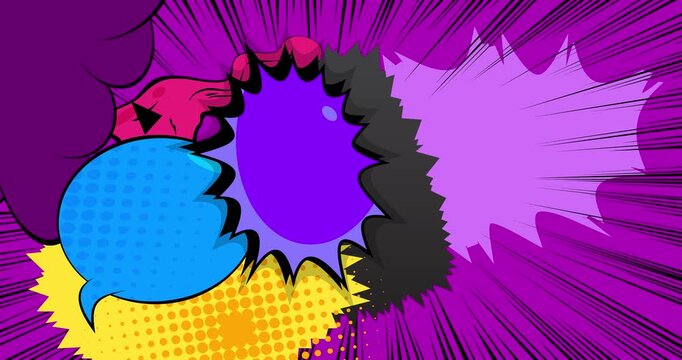 Cartoon background animation, comic book backdrop video. Retro comics pop art design.