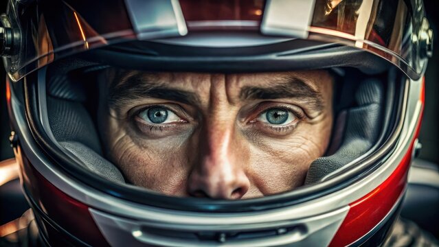 Close up of male f racer with racing helmet