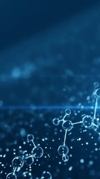 A digital visualization of complex molecular structures floating in a deep blue space