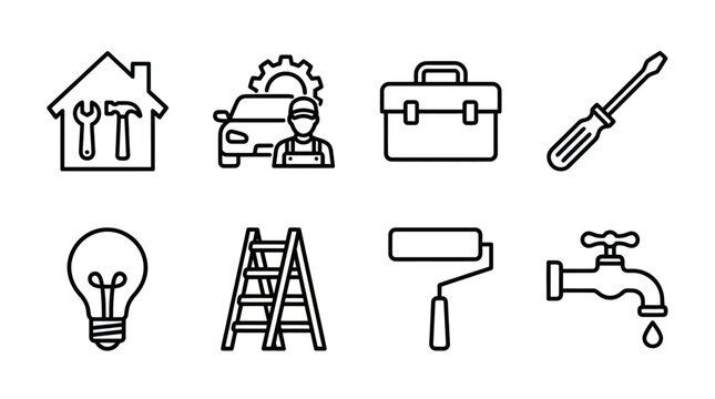 Home maintenance repair and professional service icon collection.