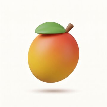 3D icon of a fresh mango fruit with green leaf tropical illustration nutrition isolated background