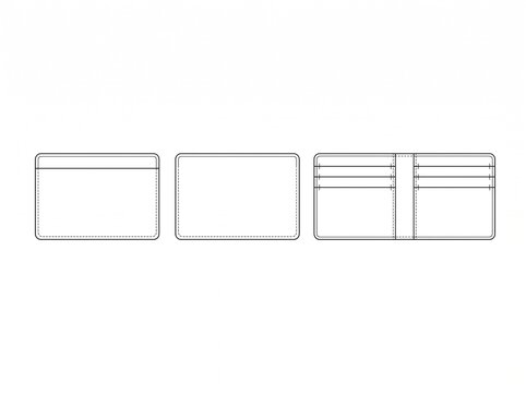 Slim pocket card holder flat sketch technical design with multiple tier card slots and center compartment