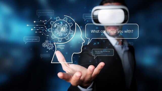 A professional engages with virtual reality technology, illustrating the intersection of artificial intelligence and immersive digital experiences, emphasizing innovation and creativity. Raster