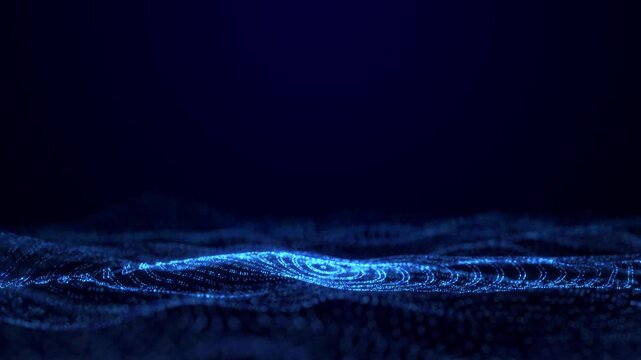 3D render abstract technology background featuring glowing blue waves particles bokeh. Digital network data connection concept. Futuristic dark.