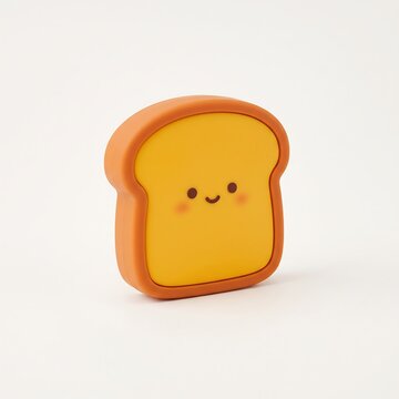 Cute cartoon style slice of toast 3D icon with breakfast carbohydrate isolated background illustration