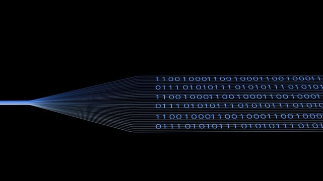 Binary Code Zeros Ones Data Flow Neural Network Visualization with Digital Nodes, Big Data AI Machine Learning Algorithm System, Digital Technology Background for Artificial Intelligence Concept.