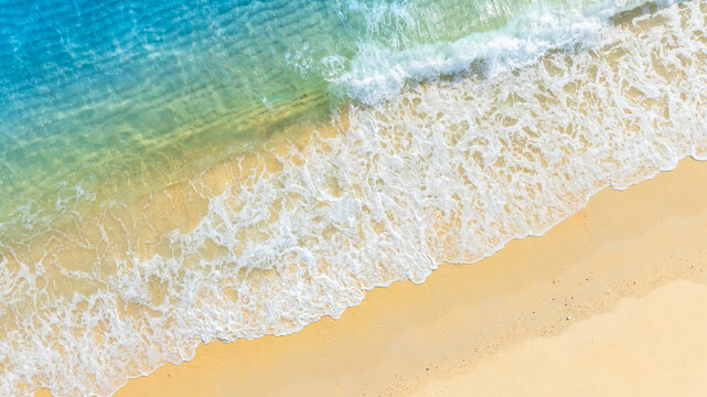 Nature of the ocean and blue sky Summer with sunshine, sandy beaches, clear blue waters sparkling against the blue sky. on an island with good ecology and environment Background for summer vacation