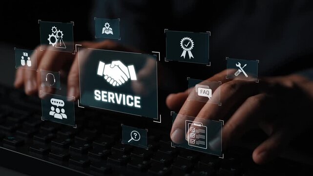 Customer service and support workflow with cooperation, communication, maintenance, and checklist icons for efficient service operation and user satisfaction Marrow