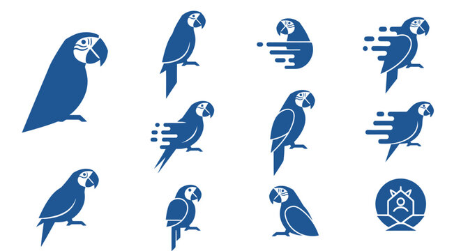 Parrot Icon Set Elegant Blue Silhouettes for Your Projects