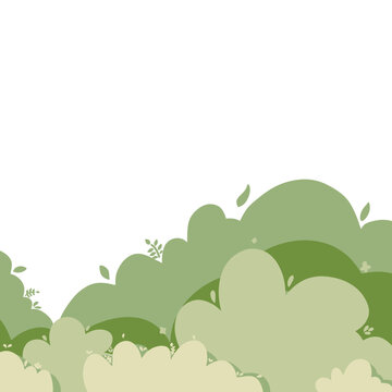 Cute cartoon green bushes and plants background vector illustration with copy space for banner design