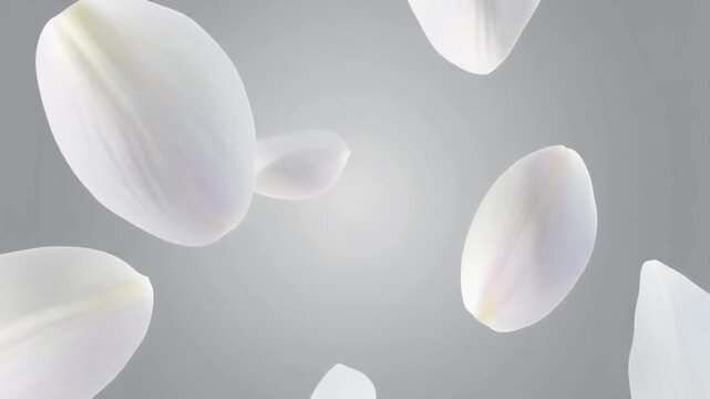 Ultra realistic white orchid petals float in soft studio light, creating a luxury skincare and spa background with copy space for premium branding.