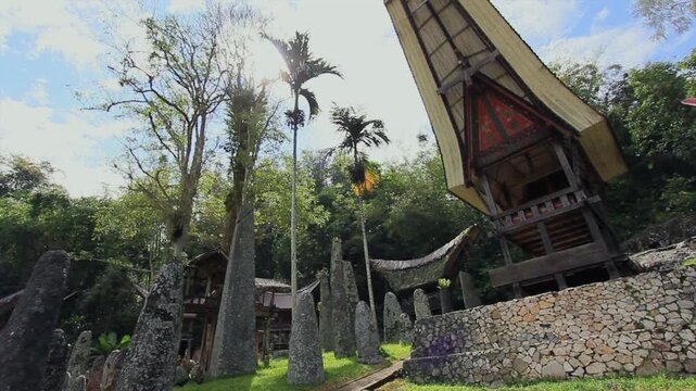 Bori Parinding megalithic site and traditional Tongkonan house in Tana Toraja, Indonesia