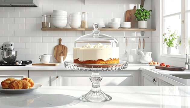 Bright Modern Kitchen Cake Display on Glass Stand