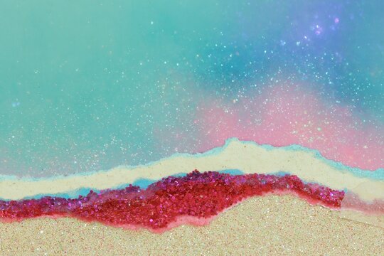 Abstract collage background with torn paper edges and shimmering glitter textures for creative arts and crafts design projects