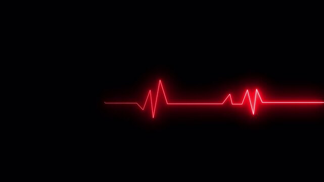  Neon ecg line animation video on black background. Heart beat. Electrocardiogram. One pulse line. ECG heartbeat monitor.