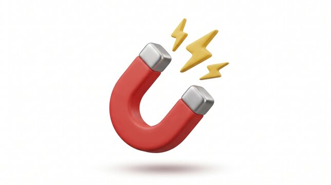 3D Horseshoe Magnet with Electric Spark Illustration, Magnetic Force, Attraction, Electromagnetic Energy, Physics and Technology Concept Innovation, Science and Energy Illustration