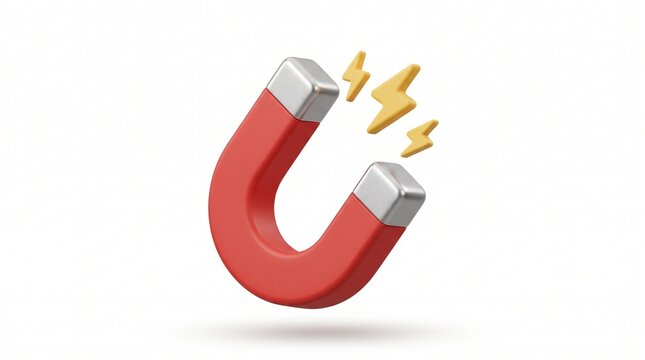 3D Horseshoe Magnet with Electric Spark Illustration, Magnetic Force, Attraction, Electromagnetic Energy, Physics and Technology Concept Innovation, Science and Energy Illustration