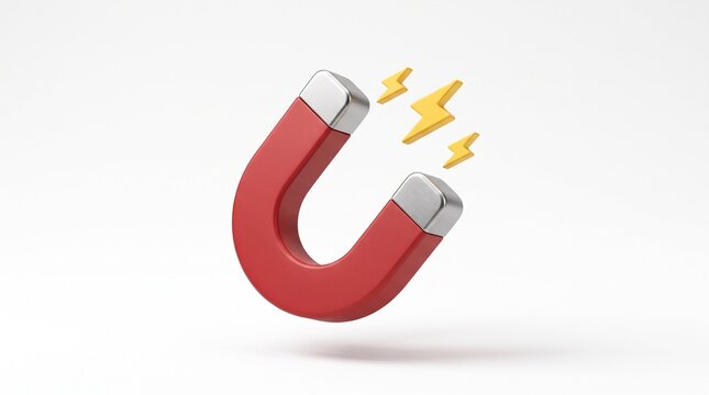 3D Horseshoe Magnet with Electric Spark Illustration, Magnetic Force, Attraction, Electromagnetic Energy, Physics and Technology Concept Innovation, Science and Energy Illustration