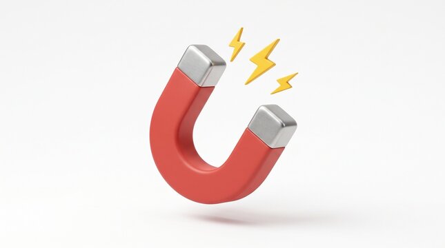 3D Horseshoe Magnet with Electric Spark Illustration, Magnetic Force, Attraction, Electromagnetic Energy, Physics and Technology Concept Innovation, Science and Energy Illustration