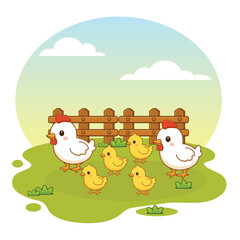 Naklejka premium Chicken chicks cartoon illustration vector