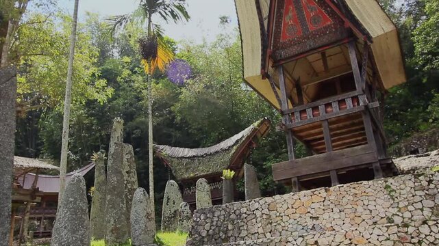 Bori Parinding megalithic site and traditional Tongkonan house in Tana Toraja, Indonesia