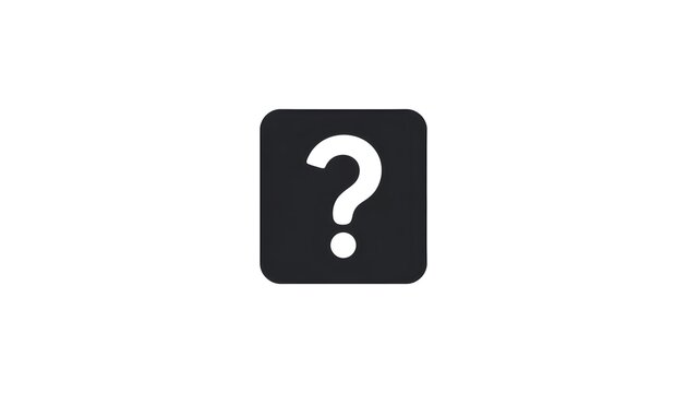 A white question mark symbol on a dark rounded square isolated on white background. Perfect for help or support.