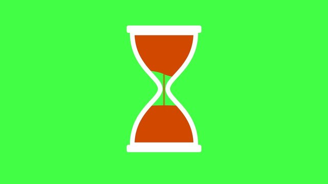 Hourglass Animation with Fine Sand Falling from Upper to Lower Chamber, Symbol of Time Passing, Patience, Duration, Countdown and Measuring Time, Classic Graphic on Green Screen Background