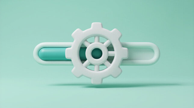 3d rendering of a progress bar with a gear icon in the center, representing loading, processing, or system settings concept