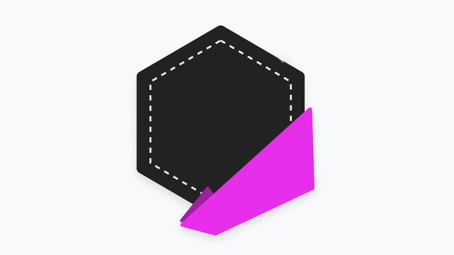 Minimalist Black Hexagon Badge with Clean Edges and Decorative Pink Ribbon Tag at the Bottom, Suitable for Labels, Awards, Discounts, Announcements and Highlighting Important Information
