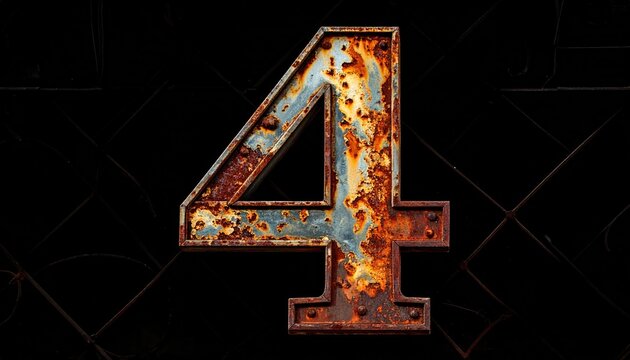 Rusty Metal Number Four Sign on Dark Background