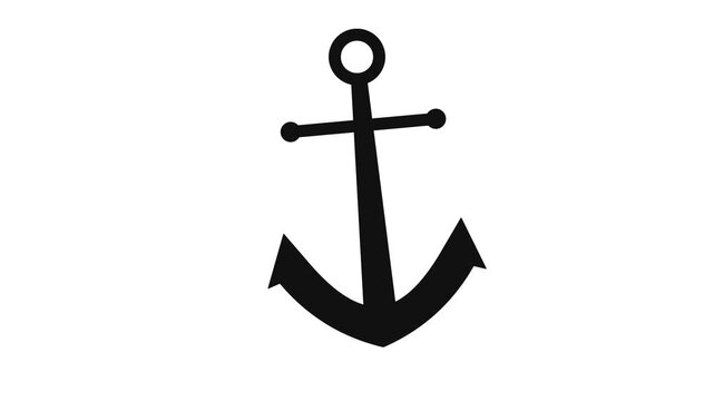 Black Nautical Anchor Silhouette with Clear Details and Classic Shape, Isolated Graphic on White Background