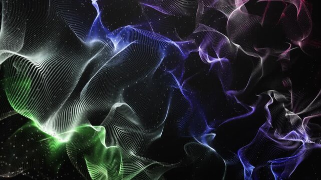 Fantastic video animation with color changing particle wave object in slow motion, 4096x2304 loop 4K