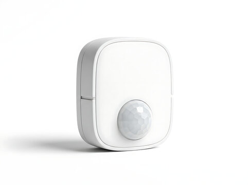 A white wireless motion sensor device for smart home automation systems.