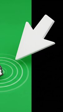 A digital cursor and hand pointer icon on a split green and black background