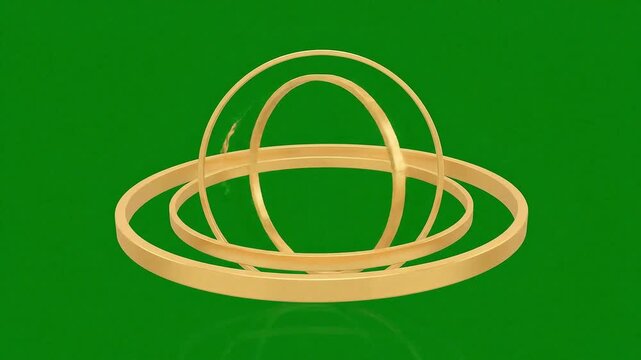 Golden rings tunnel effect animation on green screen background gold circle motion abstract