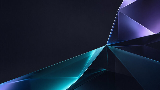 Abstract Geometric Glass Prism on Dark Technology Background with Copy Space