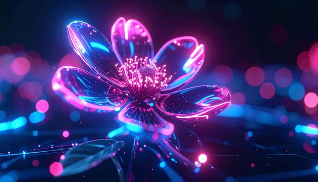 Futuristic Glowing Flower Amid Velvet