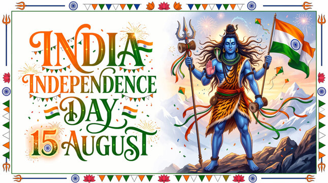 Celebratory illustration with holding national flag trident rocky _ India  Independence Day - 15 AUGUST