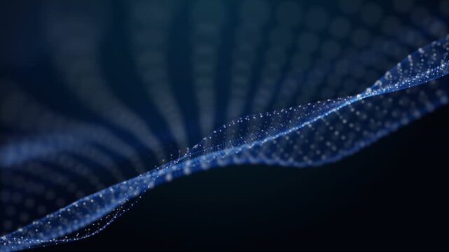 Futuristic video animation with particle wave object in slow motion, 4096x2304 loop 4K
